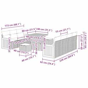 Vrtna sedežna garnitura 13 pcs Črna in krem poli ratan - slika 12