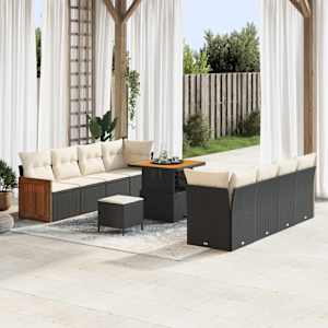 Vrtna sedežna garnitura 12 pcs Črna in krem poli ratan