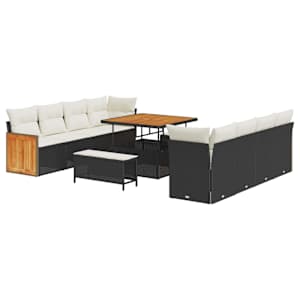 Vrtna sedežna garnitura 12 pcs Črna in krem poli ratan - slika 2