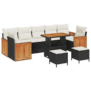 Vrtna sedežna garnitura 13 pcs Črna in krem poli ratan - slika 2