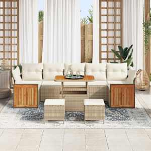 Vrtna sedežna garnitura 13 pcs Bež in smetanova poli ratan - slika 3