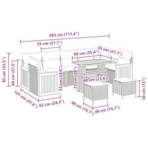 Vrtna sedežna garnitura z blazino 13 pcs Siva poli ratan - slika 12
