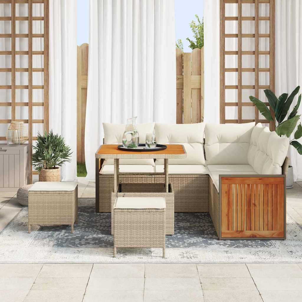 vidaXL 8-delige Tuinbankenset met kussens poly rattan acacia beige