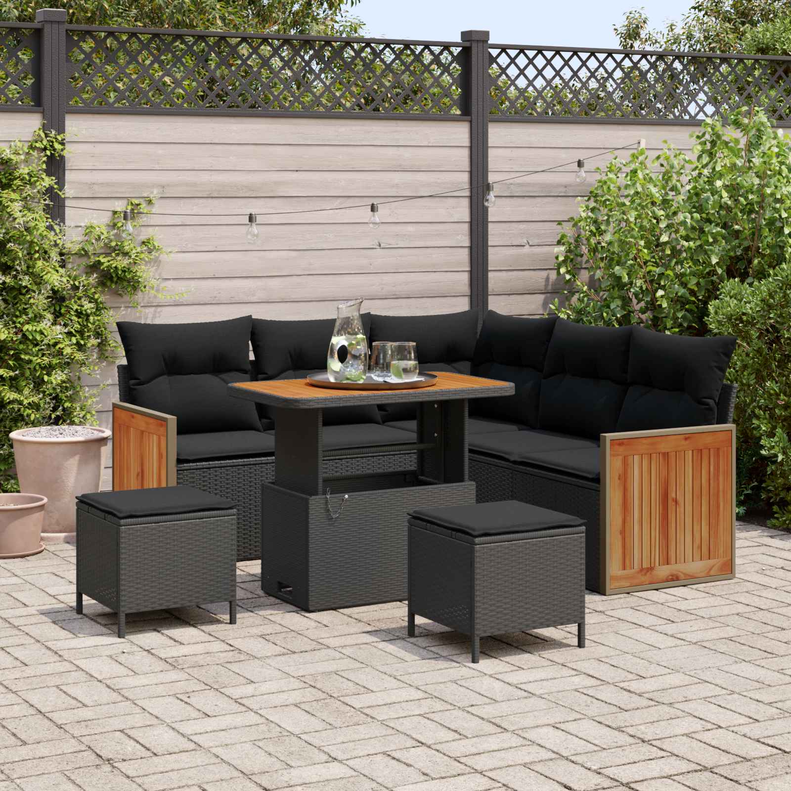 vidaXL Gartensofa-set mit Kissen 9 pcs Schwarz Poly-Rattan