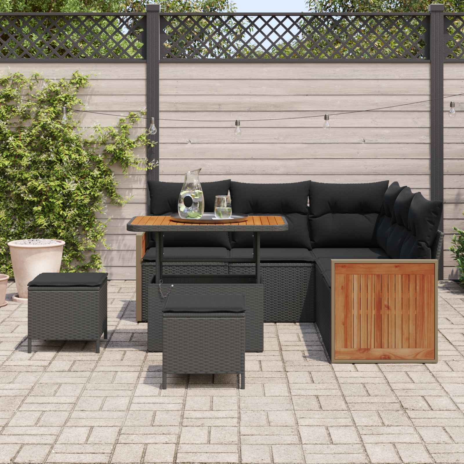 Dārza dīvānu komplekts 8 pcs Melna poliratāns