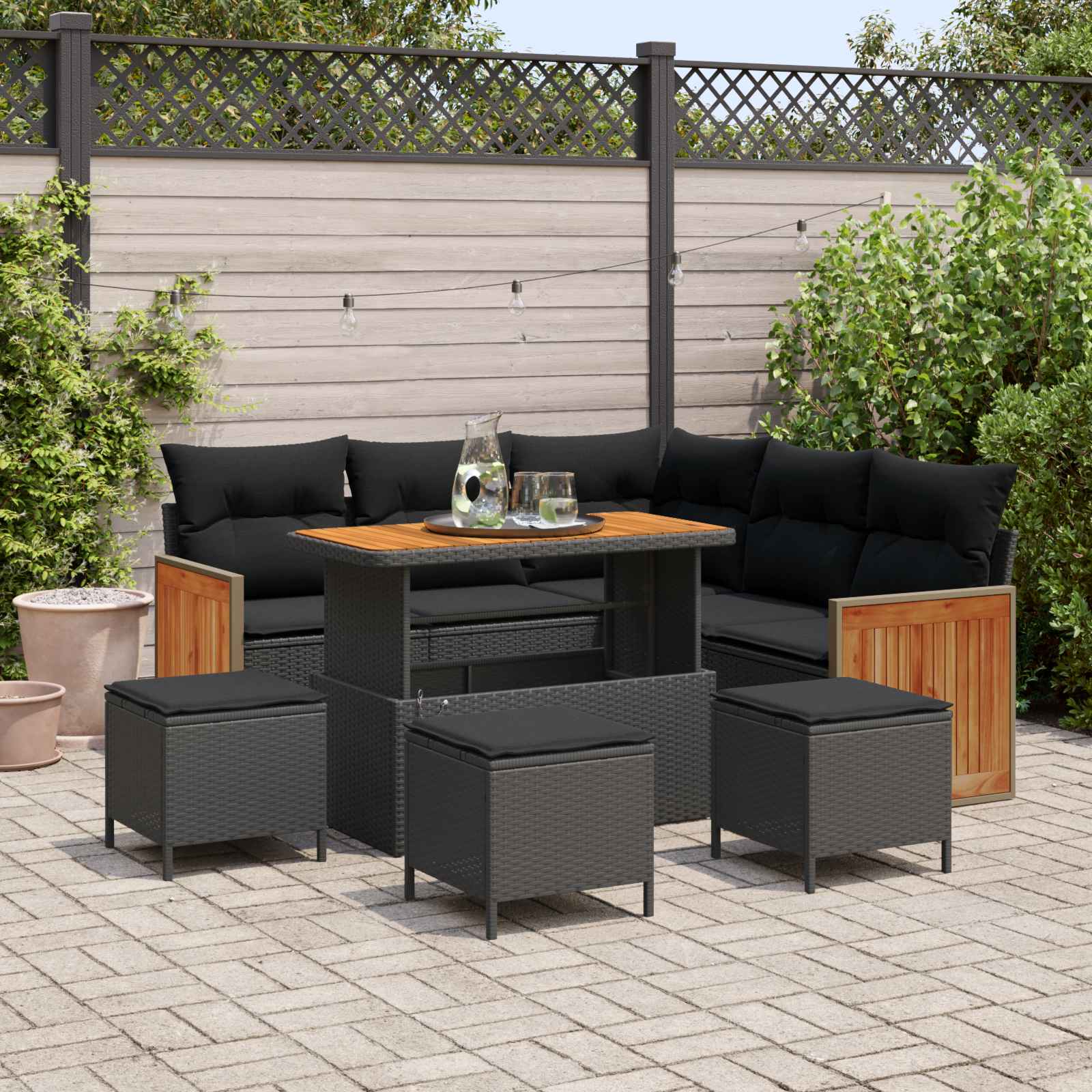 vidaXL Gartensofa-set mit Kissen 9 pcs Schwarz Poly-Rattan