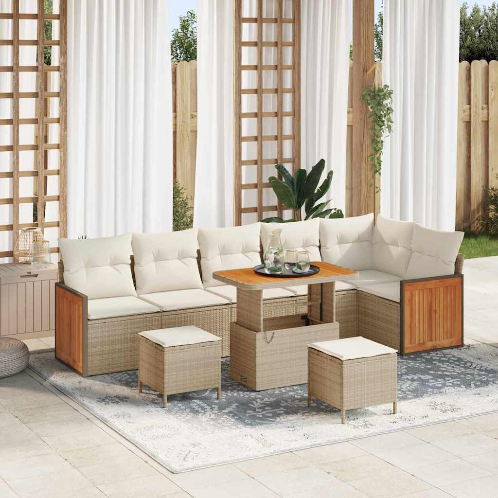 9-dijelni vrtni sofa set s jastučićima Bež Poli Ratan Akacija