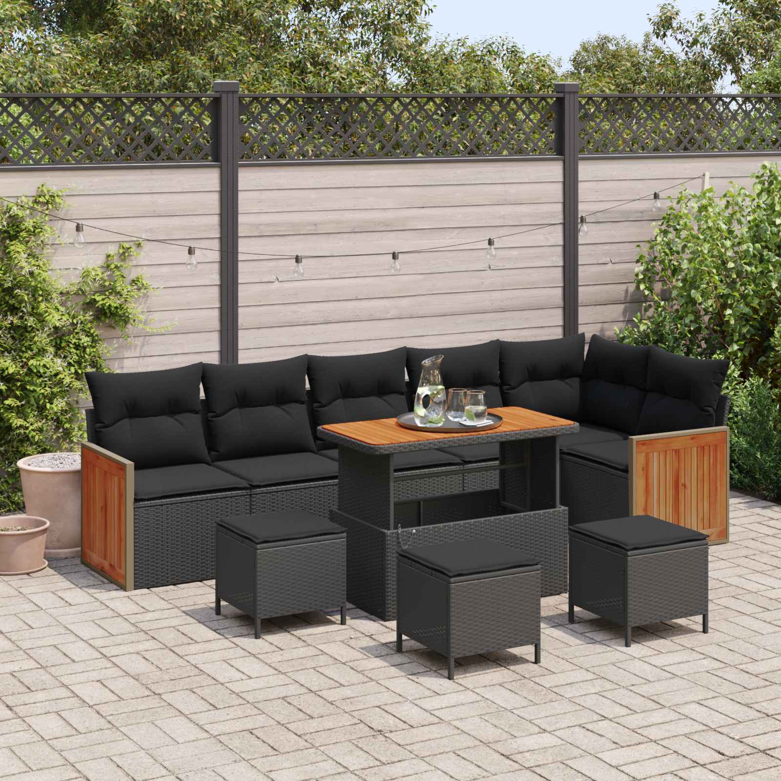 vidaXL Gartensofa-set mit Kissen 12 pcs Schwarz Poly-Rattan