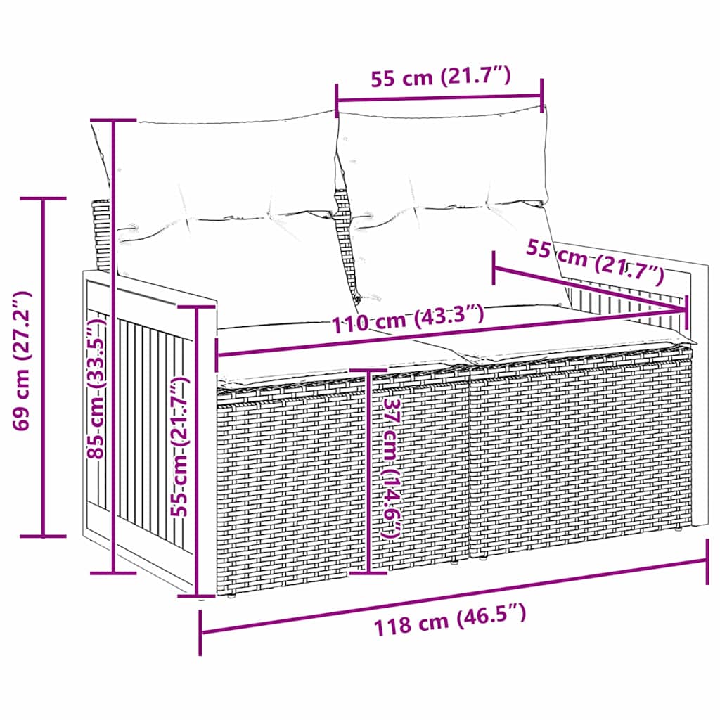 Vrtna sedežna garnitura 13 pcs Bež in svetlo siva poli ratan - slika 13