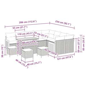 Sada zahradních pohovek s polštářem 14 pcs Šedá polyratan - obrázek 14