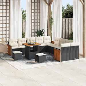 Vrtna sedežna garnitura 17 pcs Črna in krem poli ratan