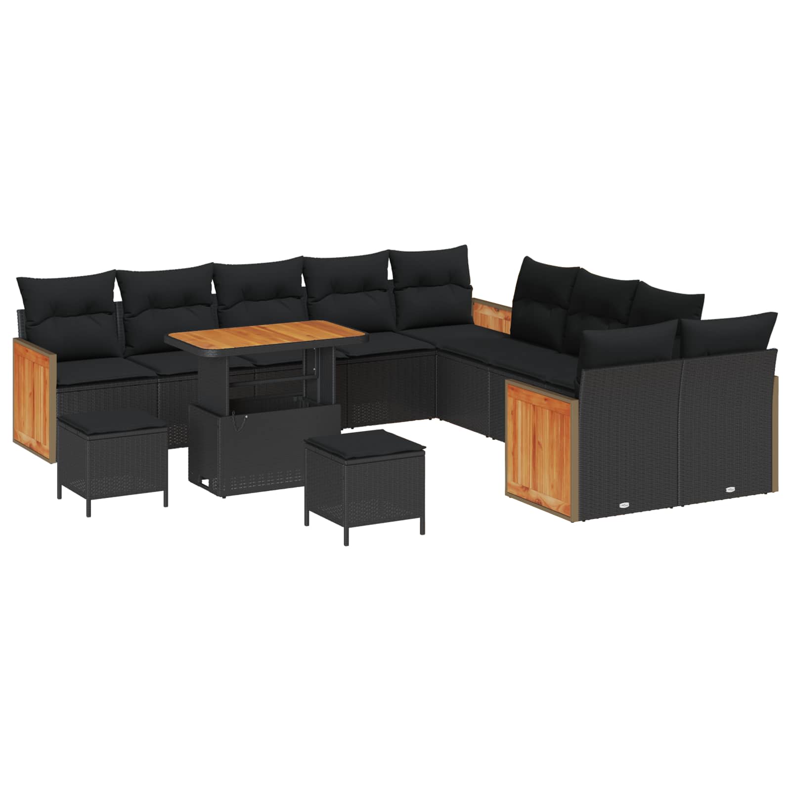 vidaXL Gartensofa-set mit Kissen 17 pcs Schwarz Poly-Rattan