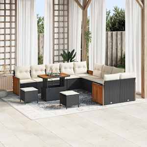 Vrtna sedežna garnitura 17 pcs Črna in krem poli ratan