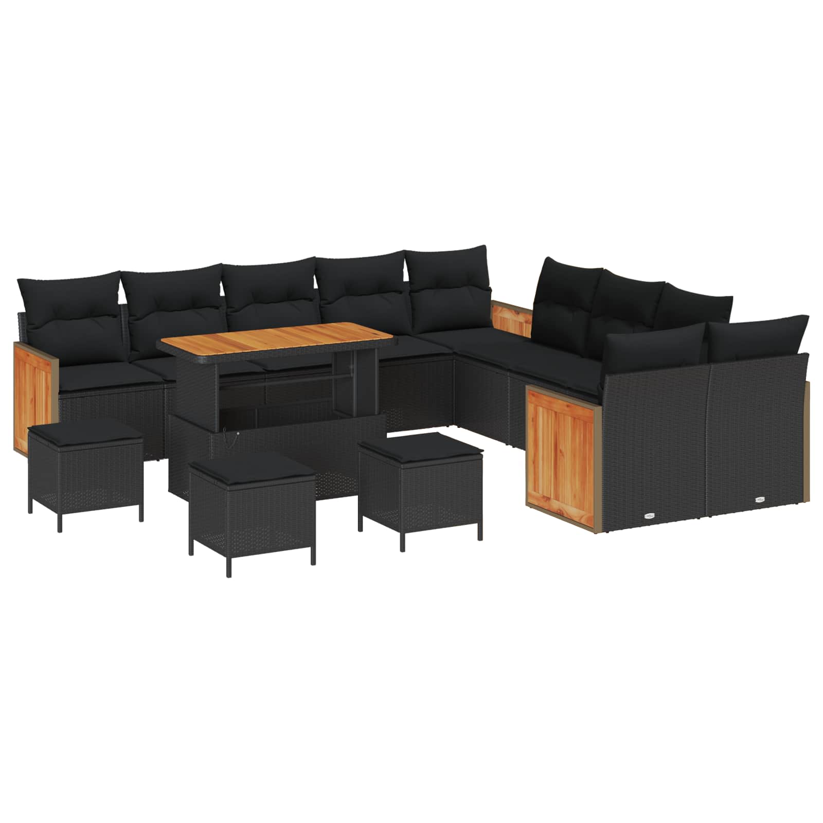 vidaXL Gartensofa-set mit Kissen 18 pcs Schwarz Poly-Rattan