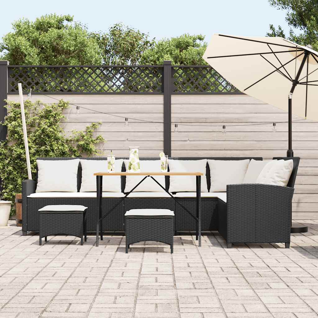 vidaXL 4-delige Tuinbankstel met kussens L-vormig poly rattan zwart