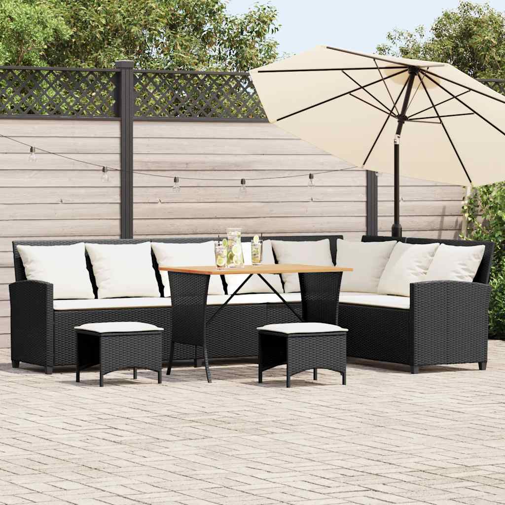 vidaXL 4tlg. Garten-Sofagarnitur mit Kissen L-Form Schwarz Poly Rattan