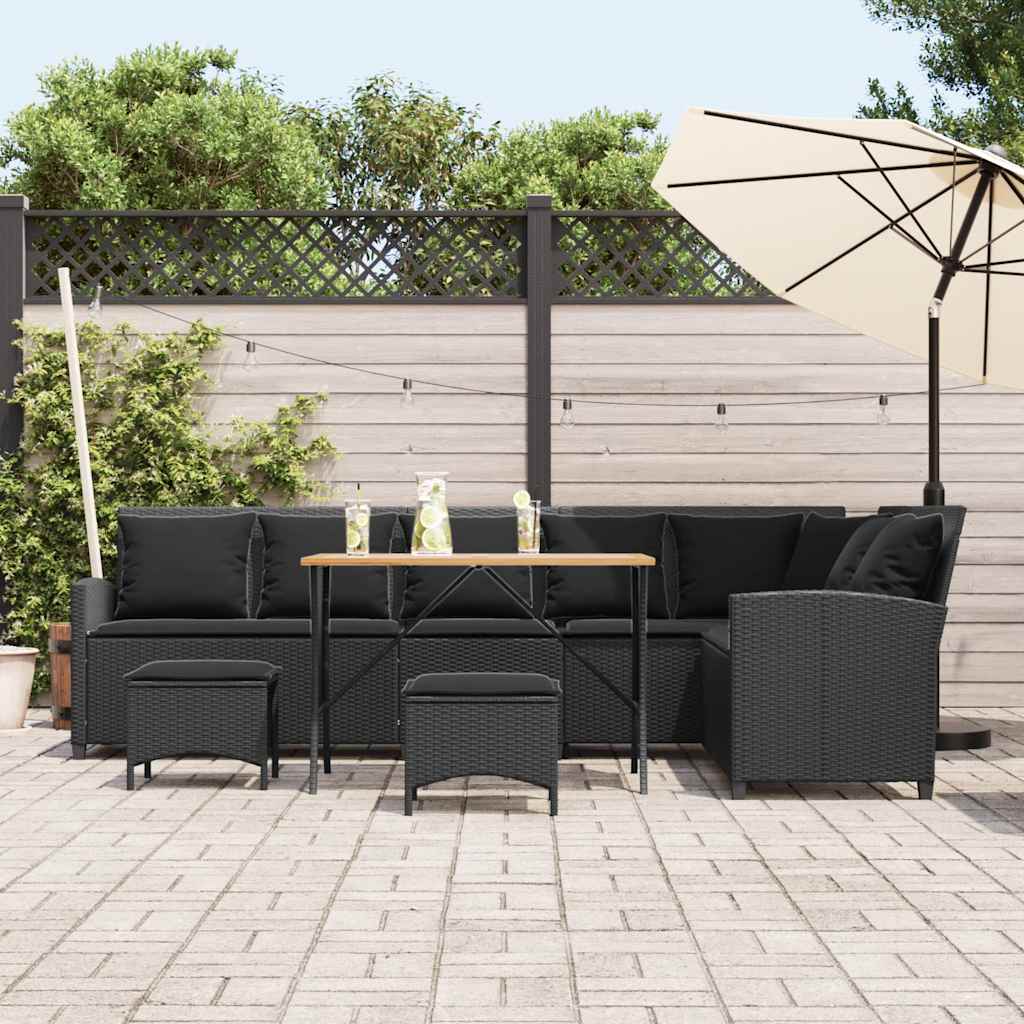 vidaXL 4-delige Tuinbankstel met kussens L-vormig poly rattan zwart