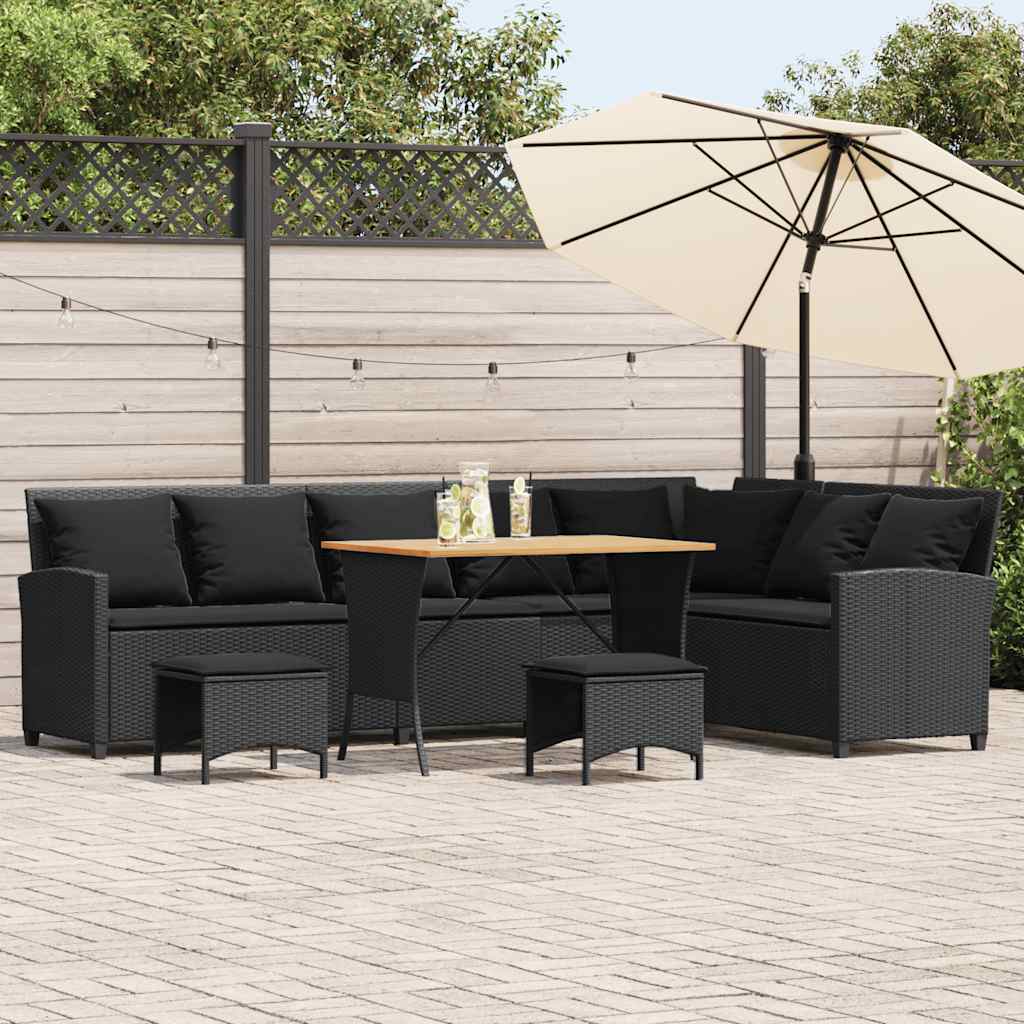 vidaXL 4tlg. Garten-Sofagarnitur mit Kissen L-Form Schwarz Poly Rattan