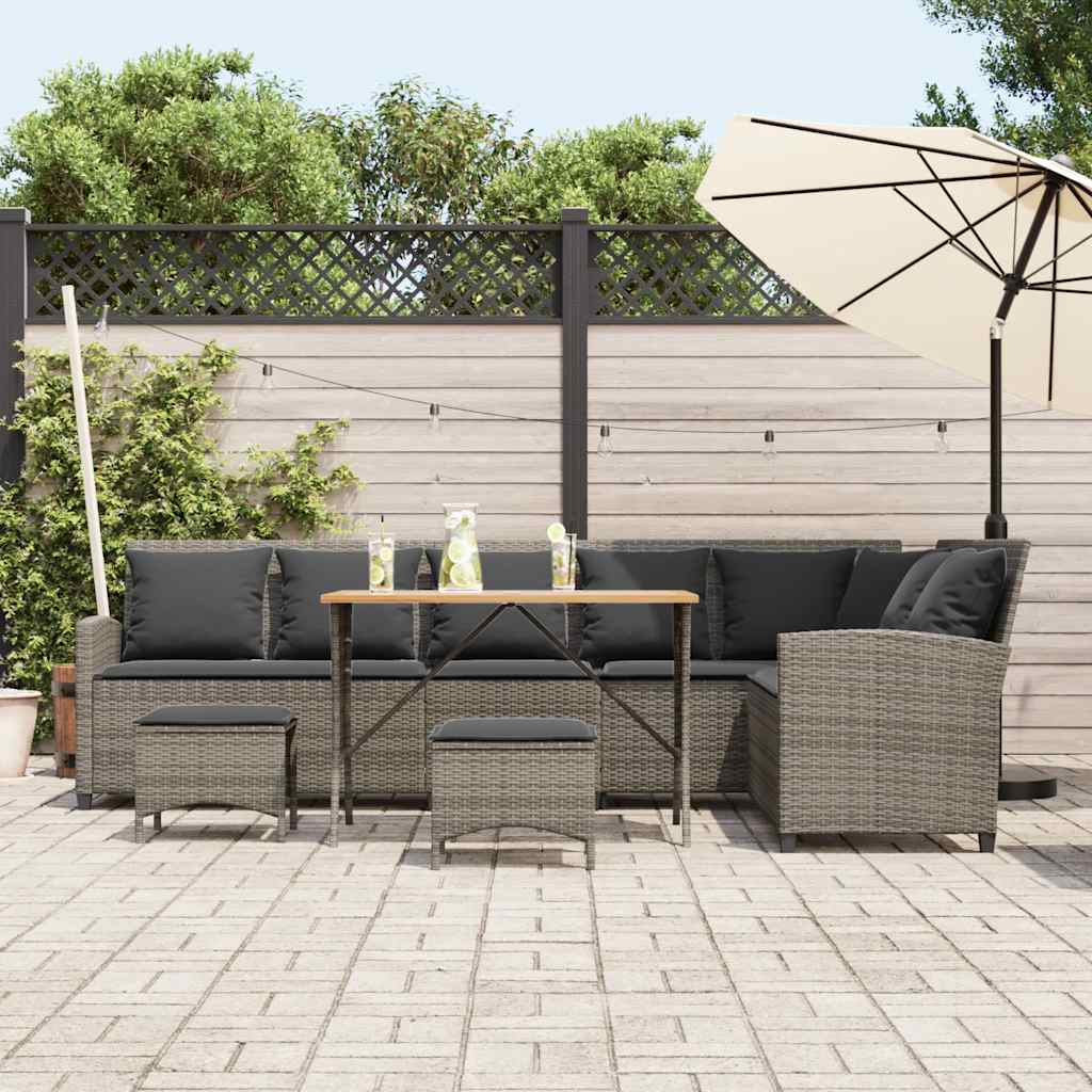 vidaXL 4-delige Tuinbankstel met kussens L-vormig poly rattan grijs