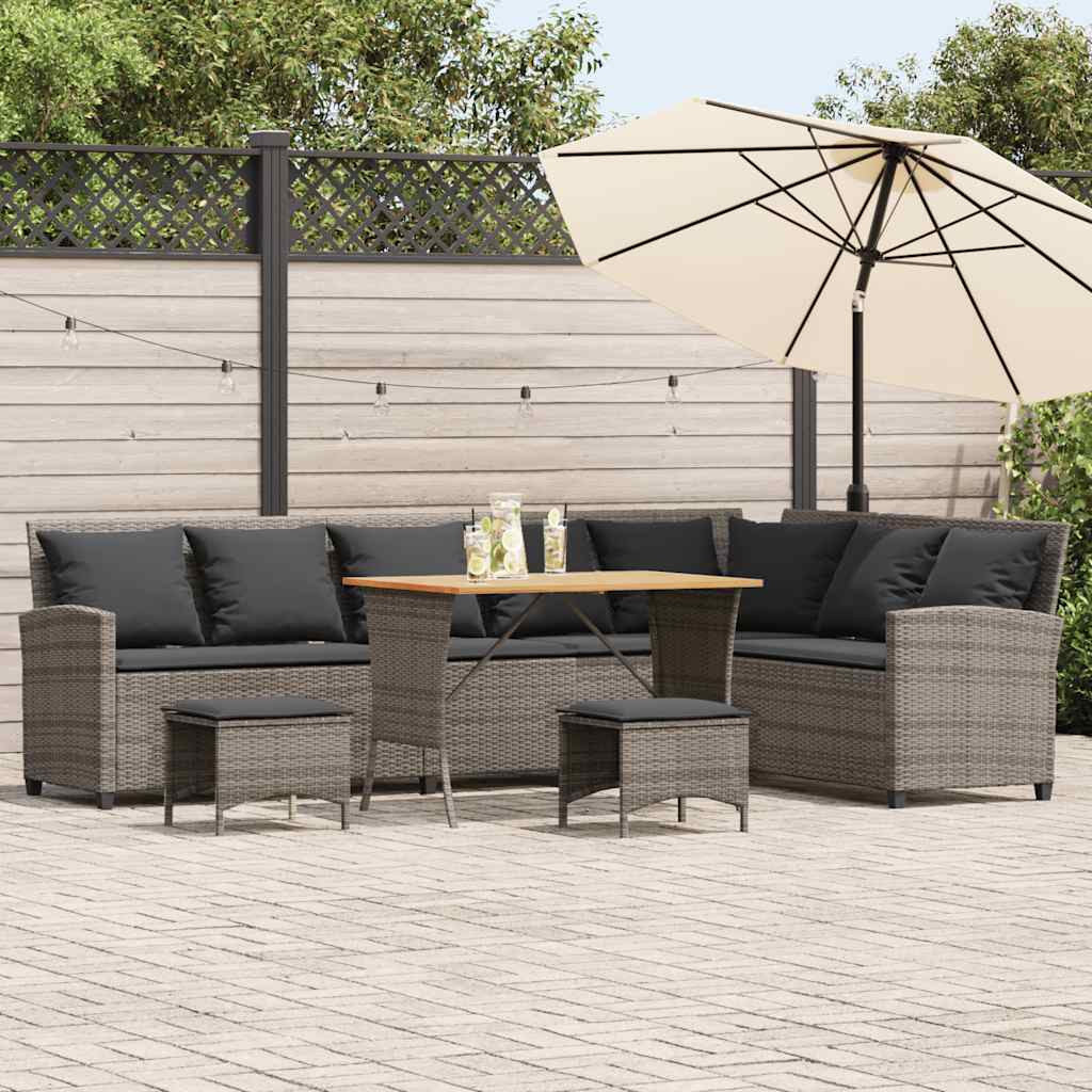 vidaXL 4-tlg. Garten-Sofagarnitur mit Kissen L-Form Grau Poly Rattan