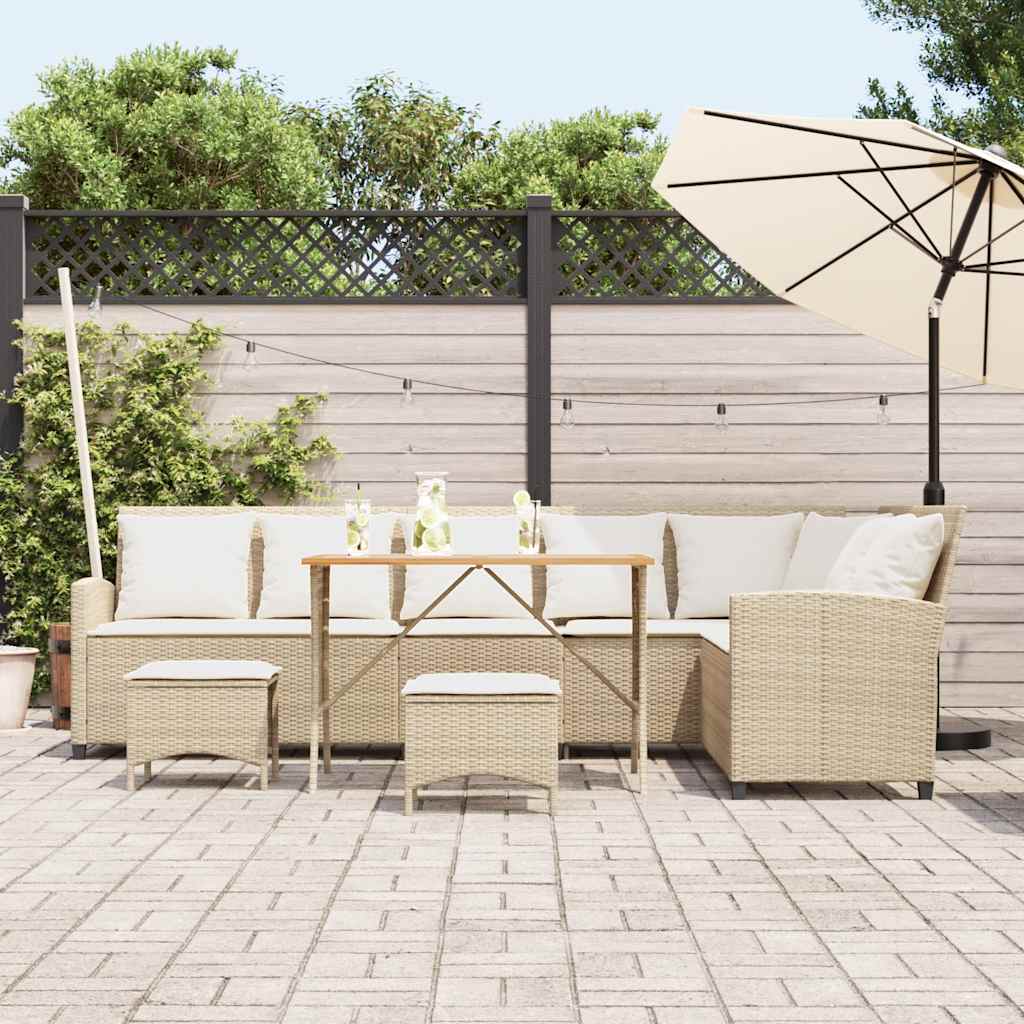 vidaXL 4-delige Tuinbankstel met kussens L-vormig beige poly rattan