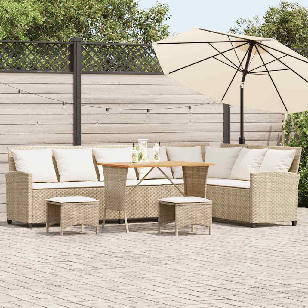 vidaXL 4-tlg. Garten-Sofagarnitur mit Kissen L-Form Beige Poly Rattan