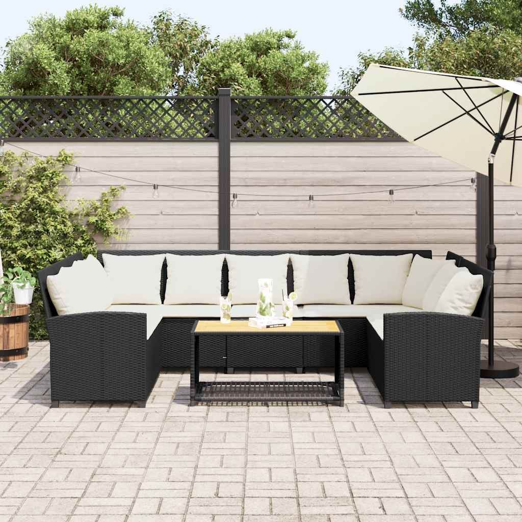 vidaXL Tuinbank met kussens poly rattan zwart