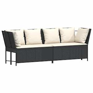Zahradní pohovka s poduškami černá polyratan - obrázek 4