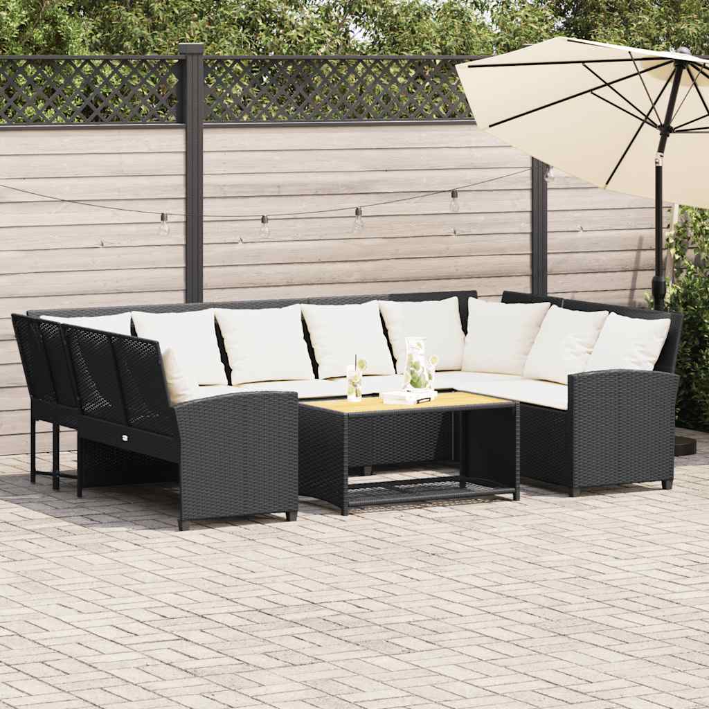 vidaXL Gartensofa mit Kissen Schwarz Poly Rattan