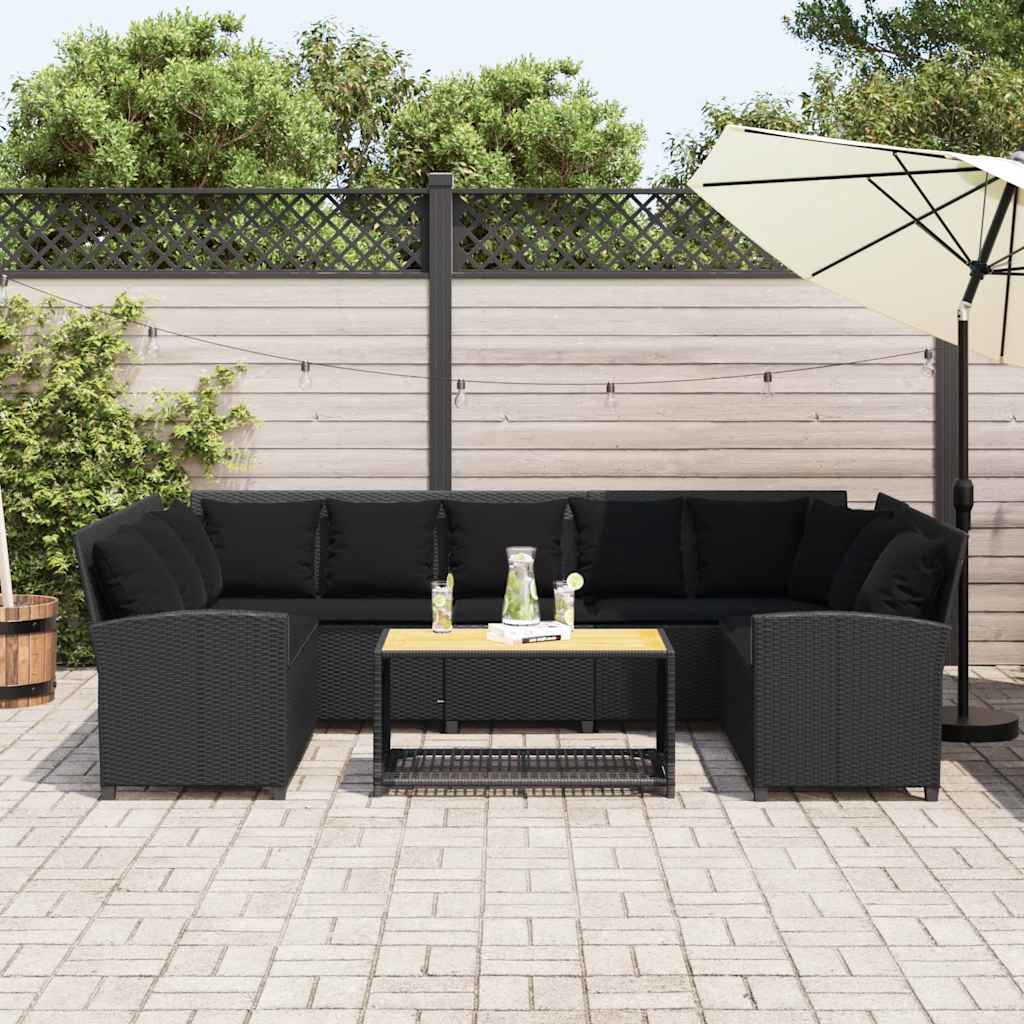 vidaXL Tuinbank met kussens poly rattan zwart