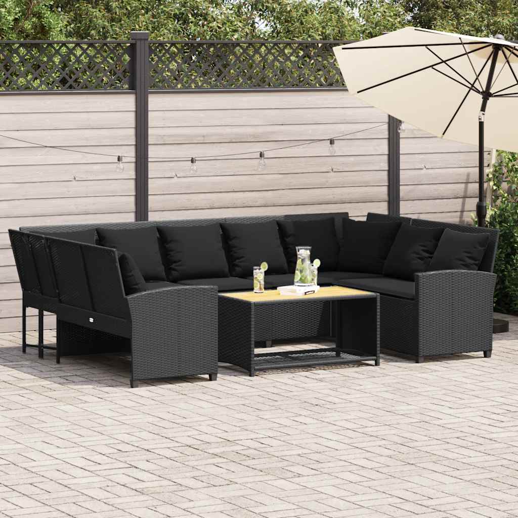 vidaXL Gartensofa mit Kissen Schwarz Poly Rattan