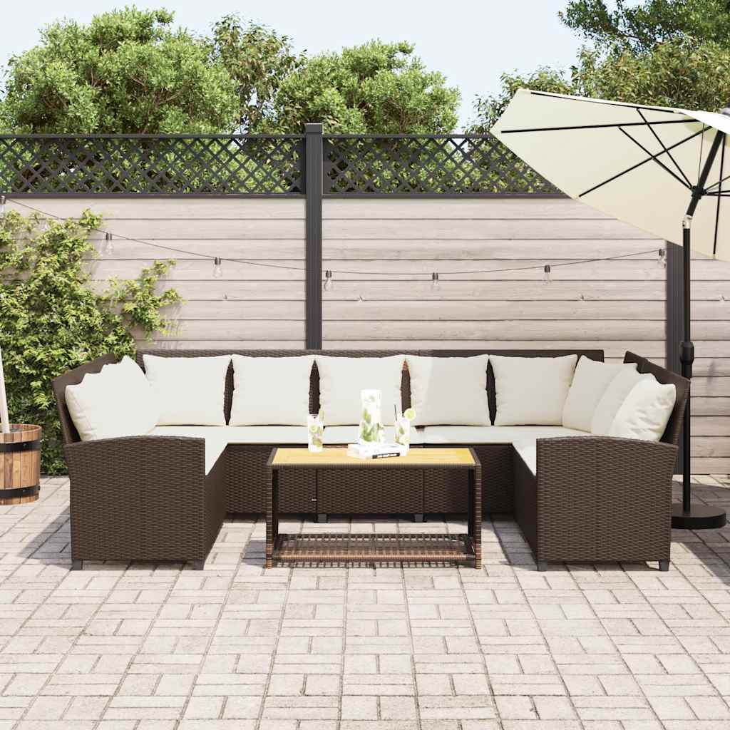 vidaXL Tuinbank met kussens poly rattan bruin