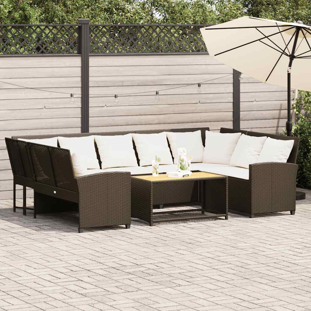 vidaXL Gartensofa mit Kissen Braun Poly Rattan