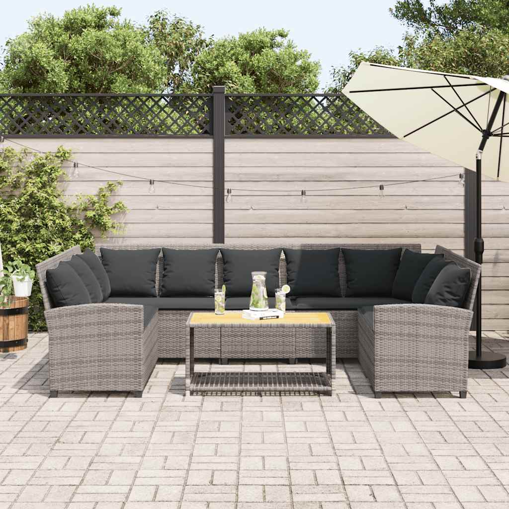 vidaXL Tuinbank met kussens poly rattan grijs