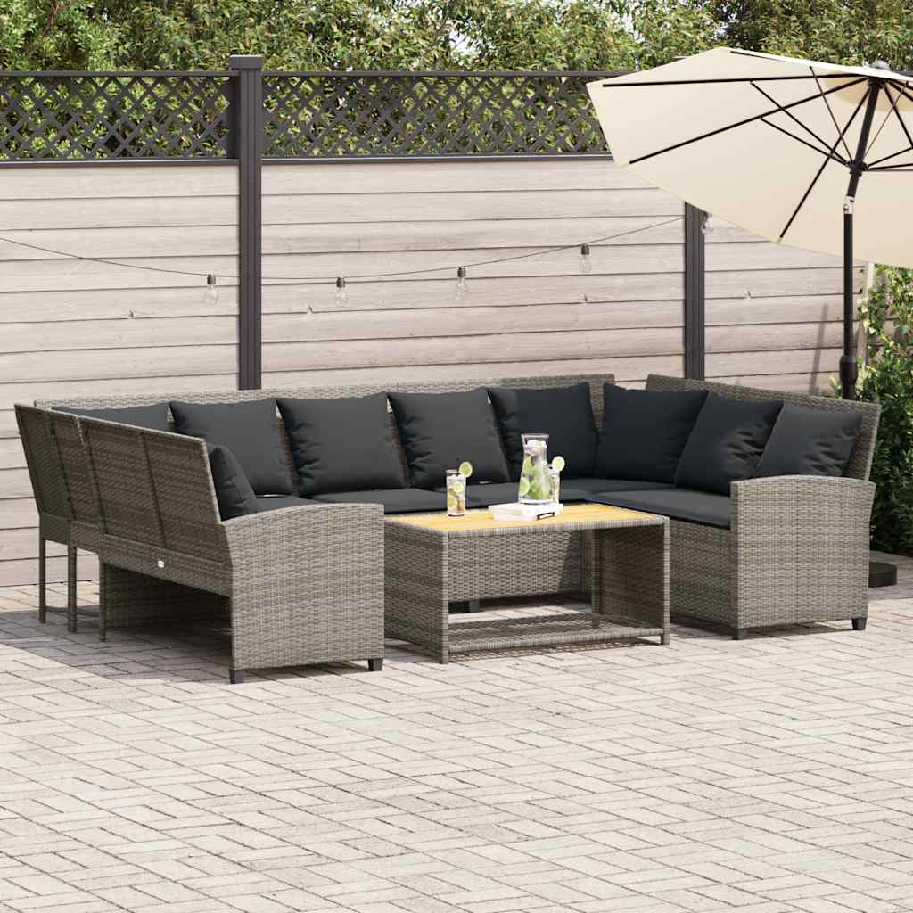 vidaXL Gartensofa mit Kissen Grau Poly Rattan