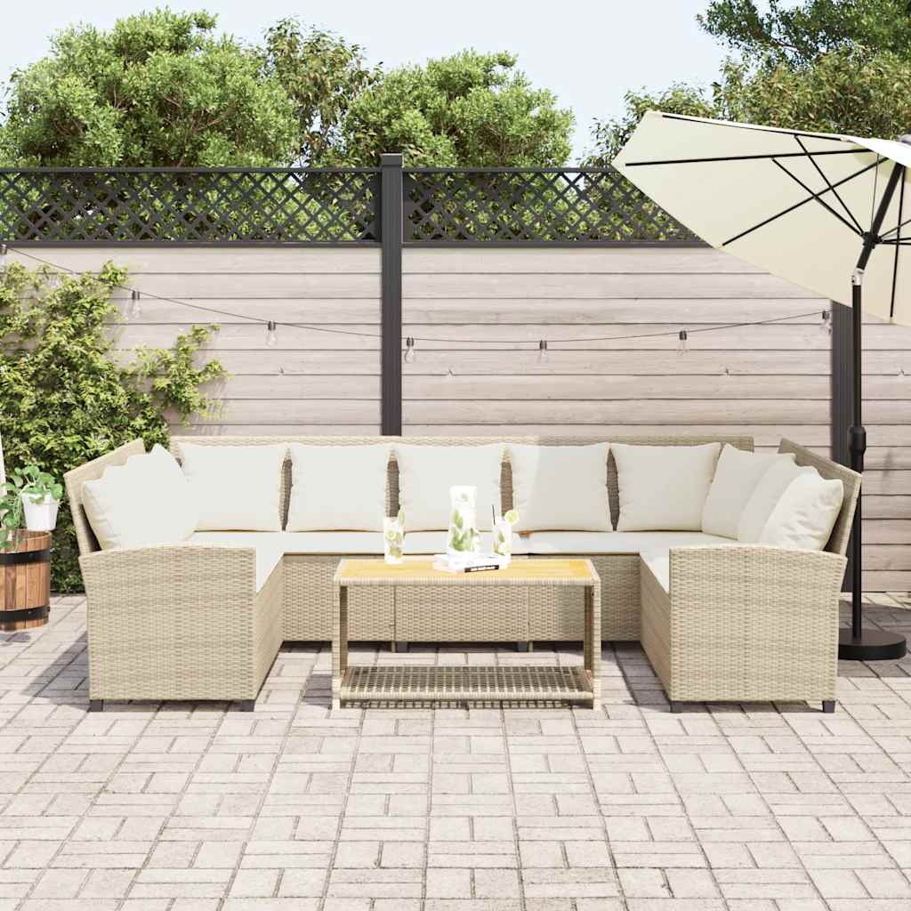 vidaXL Tuinbank met kussens poly rattan beige