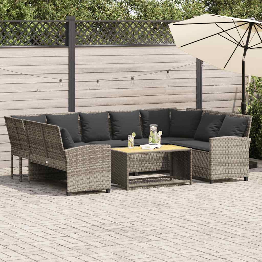 vidaXL Gartensofa mit Kissen Hellgrau Poly Rattan