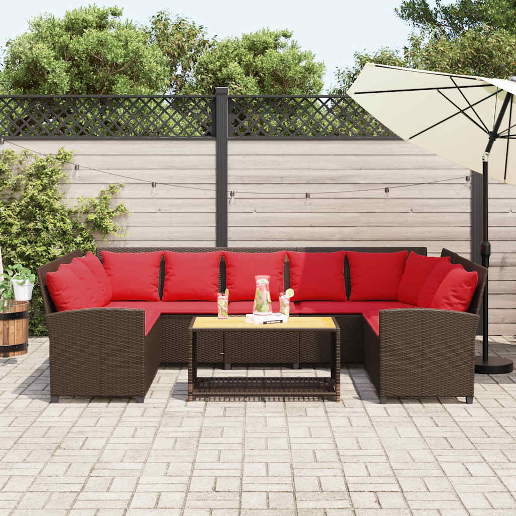 vidaXL Tuinbank met kussens poly rattan bruin