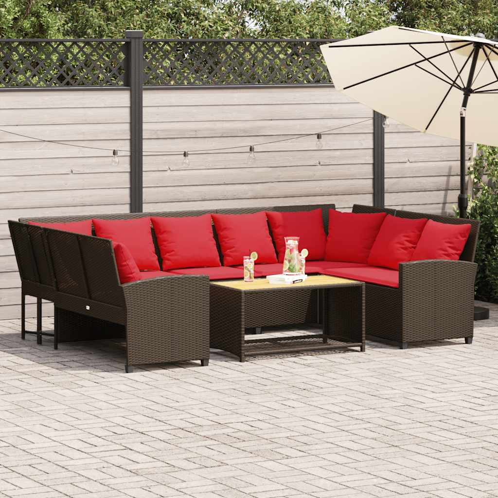 vidaXL Gartensofa mit Kissen Braun Poly Rattan