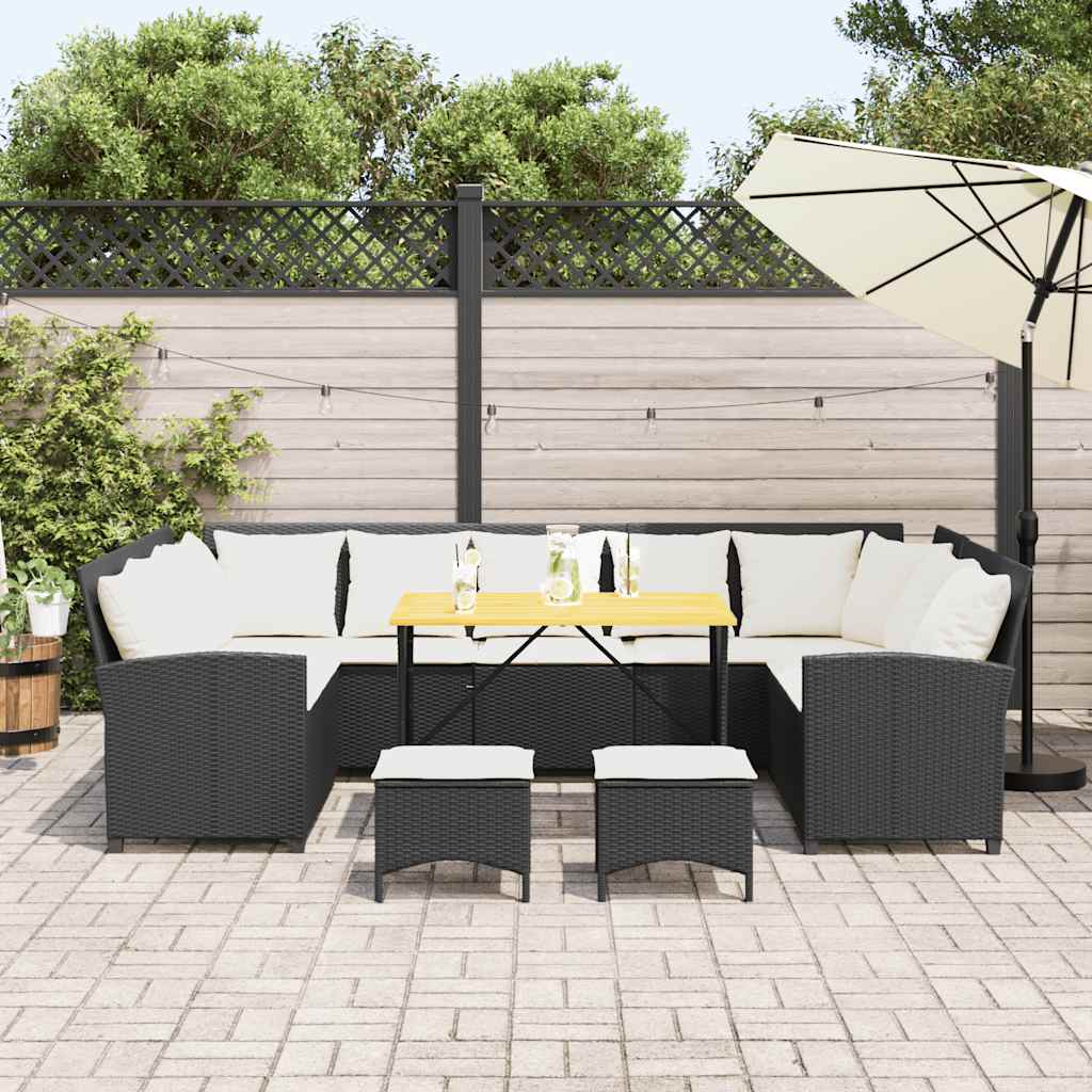 vidaXL 4-delige Loungeset met kussens poly rattan zwart