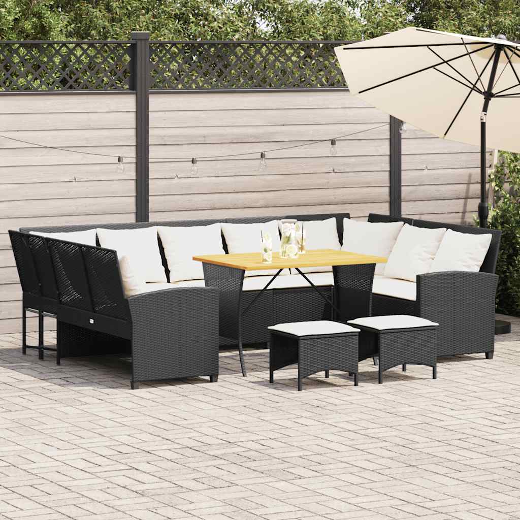 vidaXL 4-tlg. Garten-Sofagarnitur mit Kissen Schwarz Poly Rattan