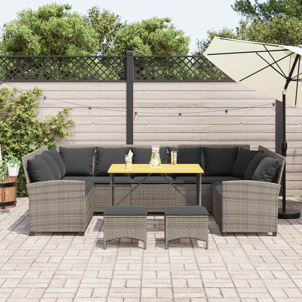 vidaXL 4-delige Loungeset met kussens poly rattan grijs