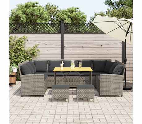 vidaXL Salon de jardin 4 pcs avec coussins gris r&eacute;sine tress&eacute;e