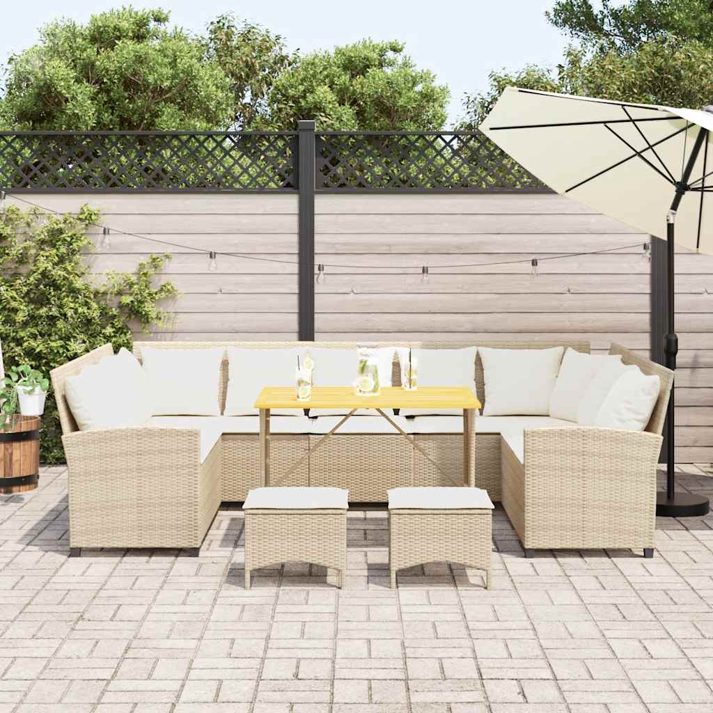 vidaXL 4-delige Loungeset met kussens poly rattan beige