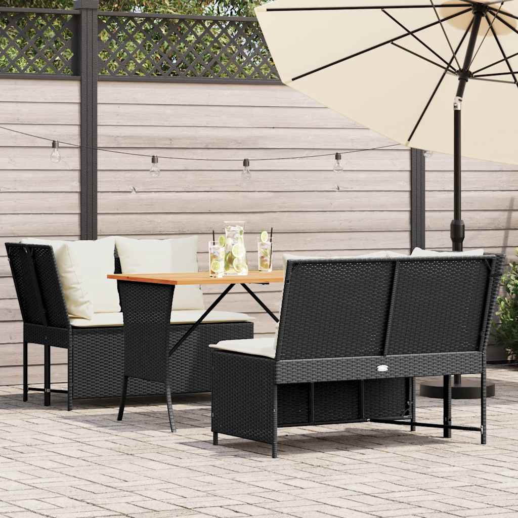 vidaXL 3-tlg. Garten-Sofagarnitur mit Kissen Schwarz Poly Rattan