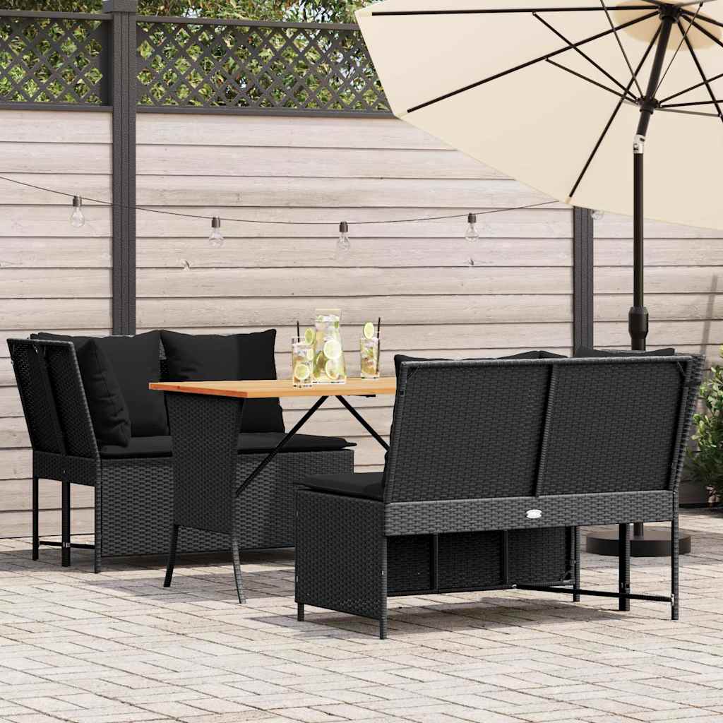 vidaXL 3-tlg. Garten-Sofagarnitur mit Kissen Schwarz Poly Rattan