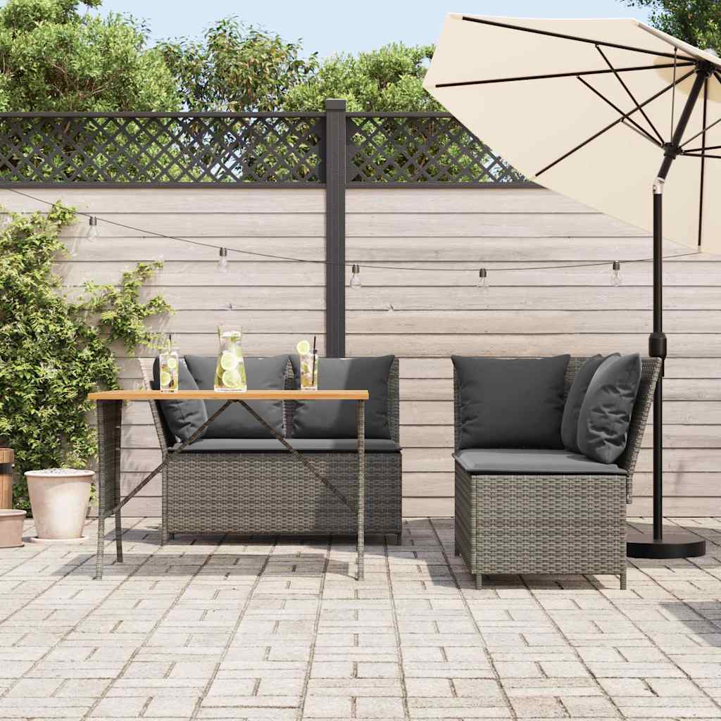 vidaXL 3-delige Loungeset met kussens poly rattan grijs