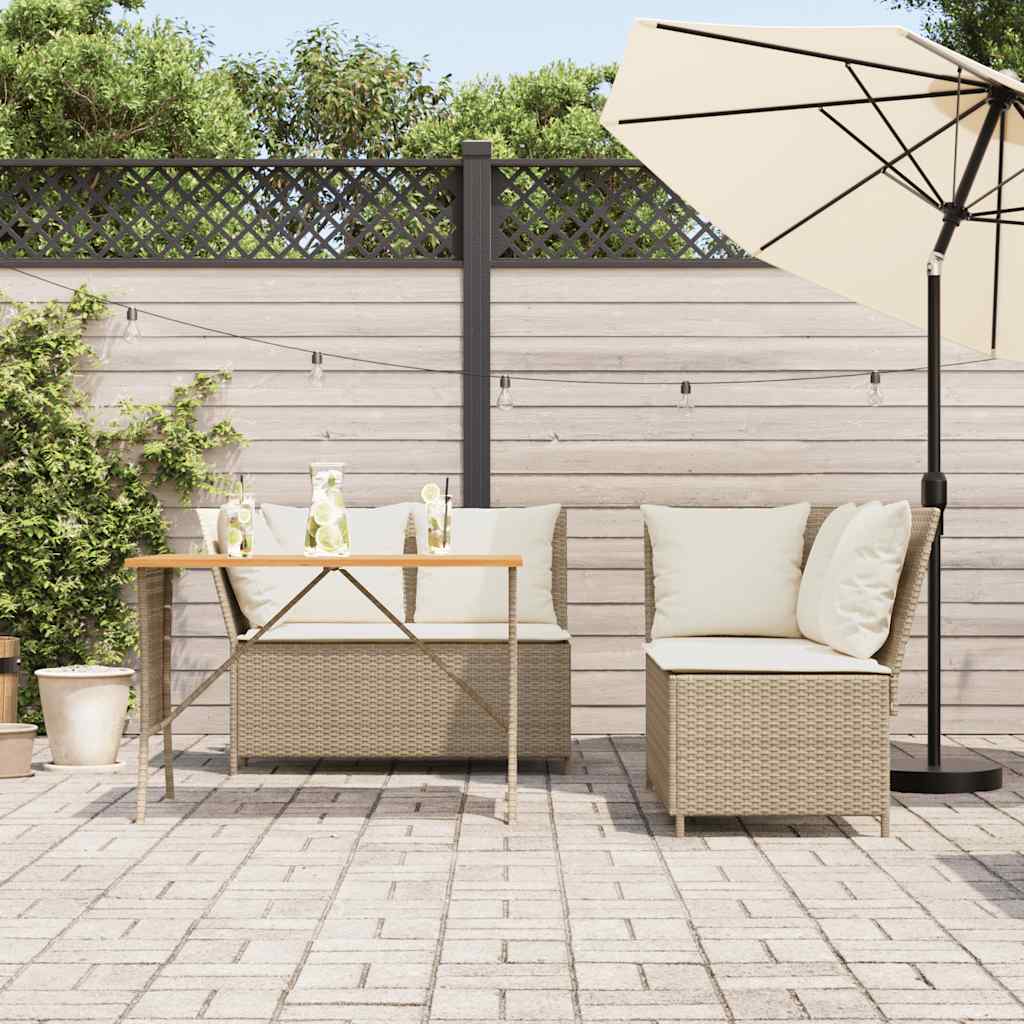 vidaXL 3-delige Loungeset met kussens poly rattan beige