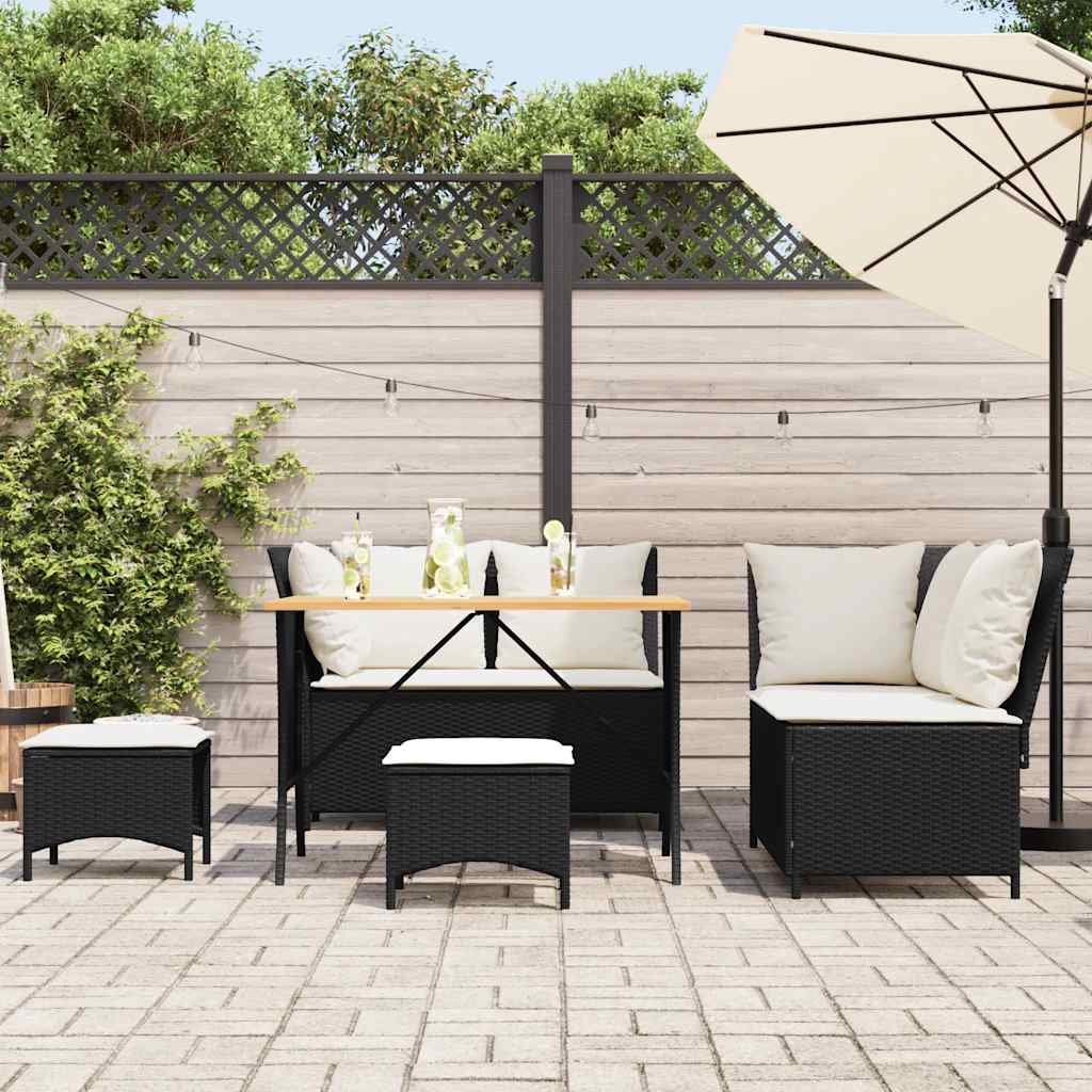 vidaXL 5-delige Loungeset met kussens poly rattan zwart