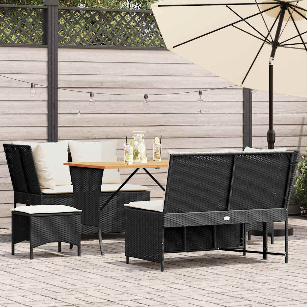 vidaXL Set mobilier de grădină cu perne, 5 piese, negru, poliratan